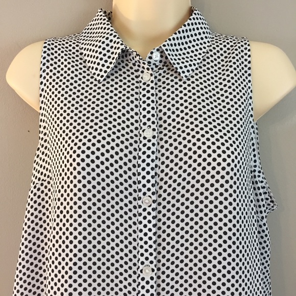 Express Tops - Express Sleeveless White Black Polka Dot Blouse XL